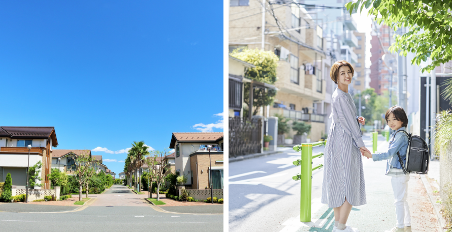 家・お母さんと子どもが手を繋いでいる写真